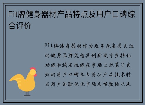 Fit牌健身器材产品特点及用户口碑综合评价